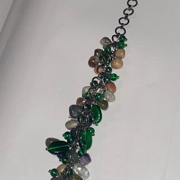Vintage Semi Precious Stone & Green Glass Cluster Necklace - Picture 13 of 16